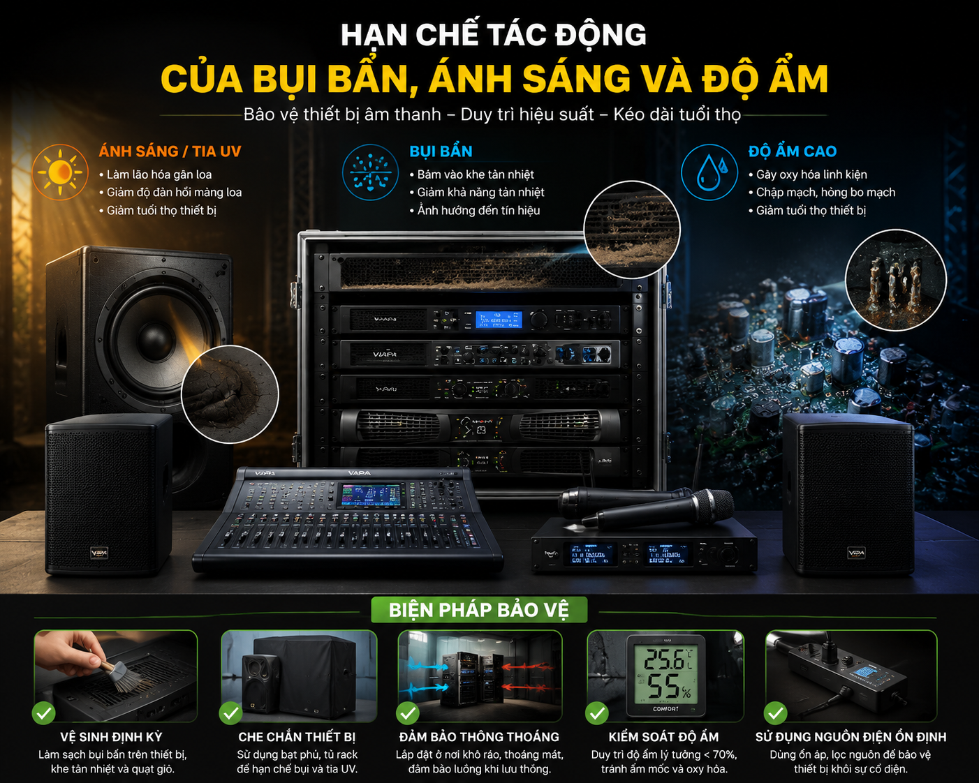 Hạn Chế Tác Động Của Bụi Bẩn, Ánh Sáng Và Độ Ẩm