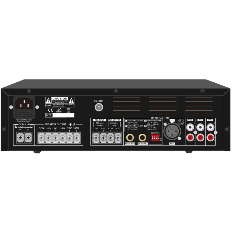 Mặt sau Amply liền mixer 120W FTD FA-120E